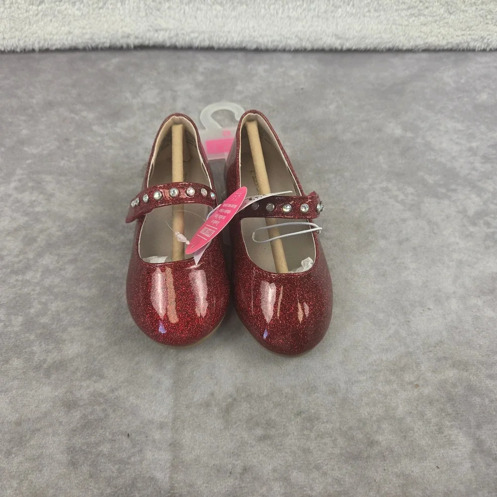 The Childrens Place Toddler Girls Red Glitter Rhinestone Mary Jane Flats Size 6